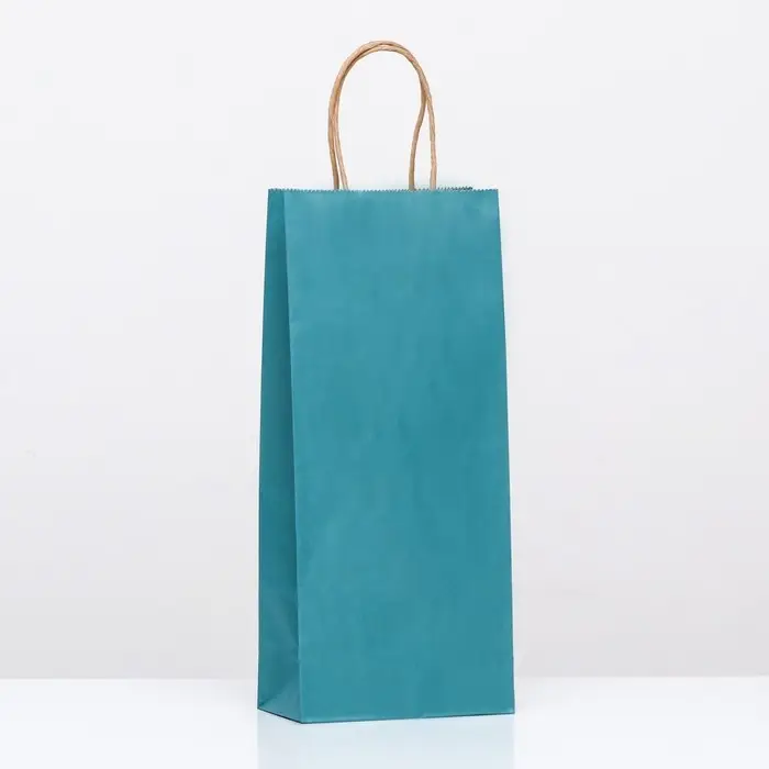Пакет крафт под бутылку, «Лазурный», 14×8×32 см Пакет крафт под бутылку, «Лазурный», 14×8×32 см