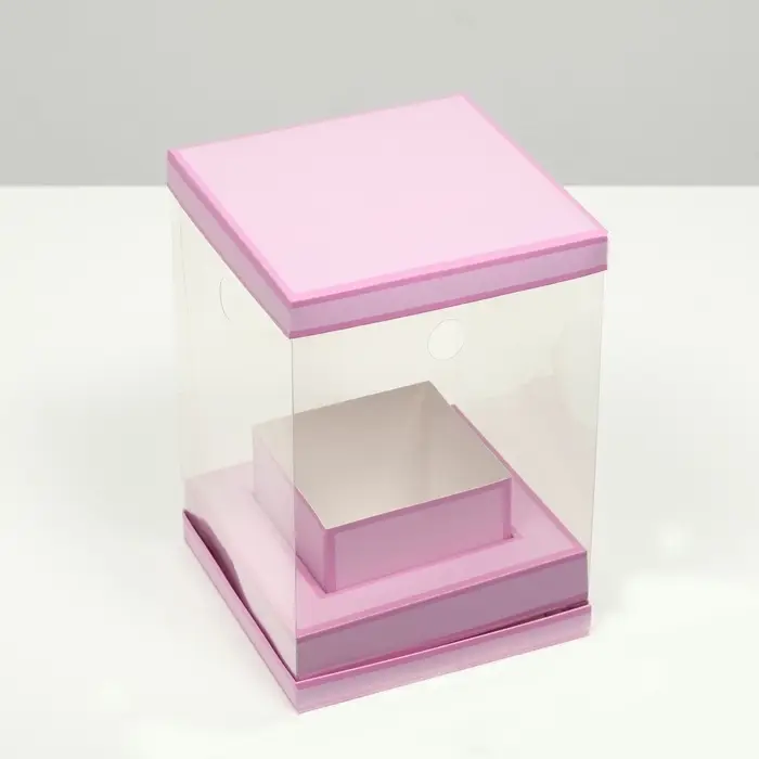 Коробка для цветов с вазой и PVC окнами складная, сиреневый, 16&times;23&times;16 см