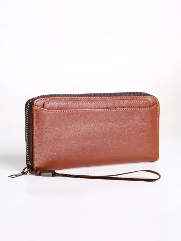 Портмоне-клатч мужской на молнии, с картхолдером, рыжее