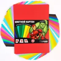 Цветной картон тонированный, 36 листов, 18 цветов, немелованный, двусторонний, 140 г/м&sup2;, Мстители