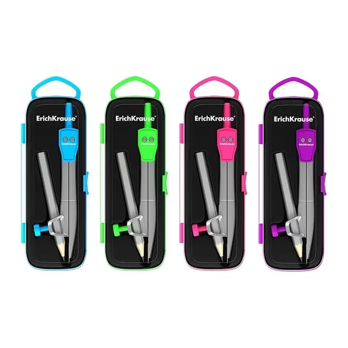 Циркуль металлический ErichKrause. School, 123 мм, универсальный держатель &laquo;козья ножка&raquo;, с карандашом, МИКС