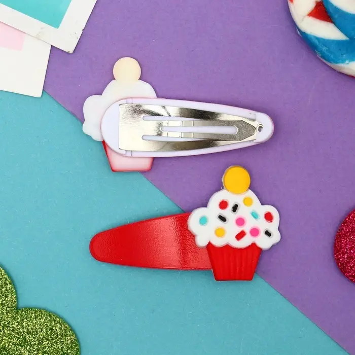 Невидимка для волос "Лолия" (набор 2 шт) пирожное с шариками, 5,5 см, красный