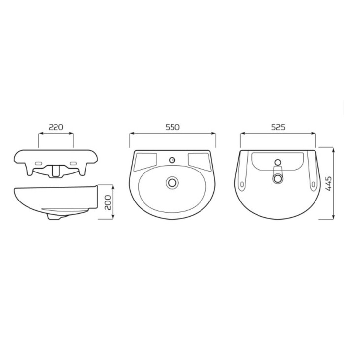 Умывальник ЛЗСФ Умывальник ЛЗСФ "Антей", ширина 550 мм, без перелива, с отв. под смеситель, без пьедестала