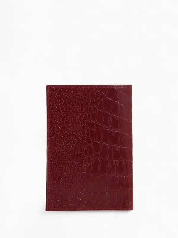 Обложка для паспорта, натуральная кожа, тиснение фольгой, крокодил, бордовая