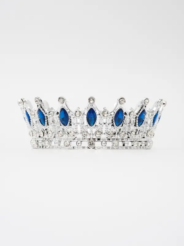 Топпер для торта &laquo;Корона&raquo;,15&times;5 см, серебряная с синими стразами