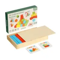 Детский набор деревянные кубики, цветные, 60 штук