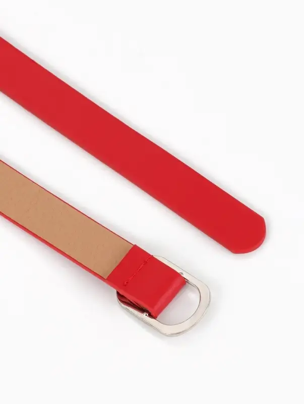Ремень женский, затяжка, 2.5&times;110 см, без винта, серебристая пряжка, красный