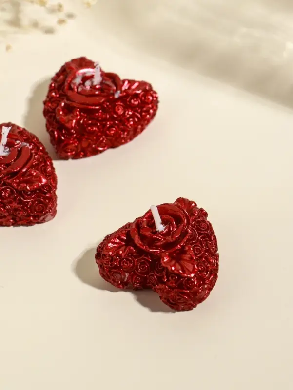 Набор свечей декоративных &laquo;Сердце с розой&raquo;, 3 шт., 5&times;2.5 см, красный