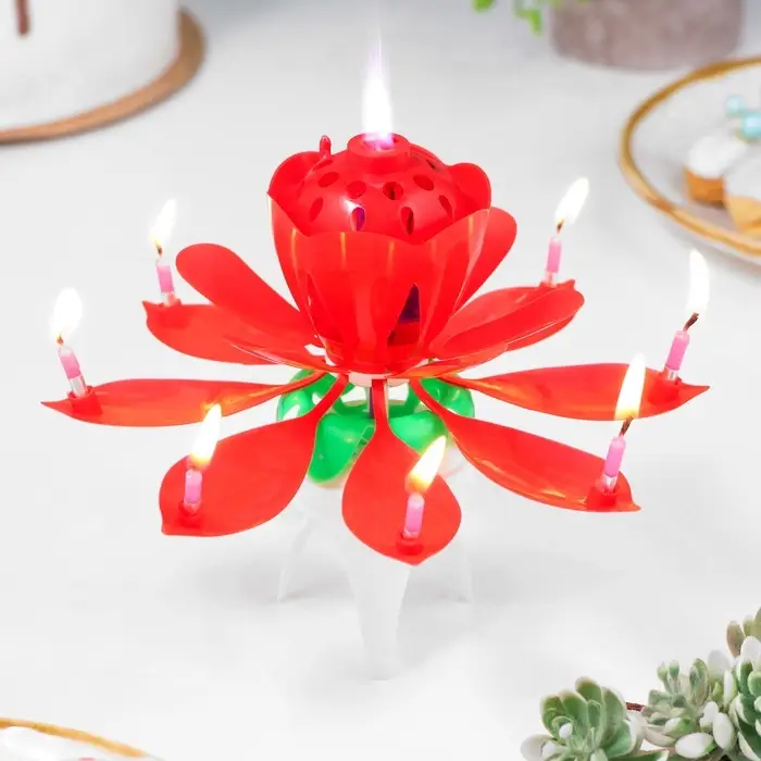 Свеча для торта музыкальная &laquo;Тюльпан&raquo;, крутящаяся, красная, 14.5&times;6 см