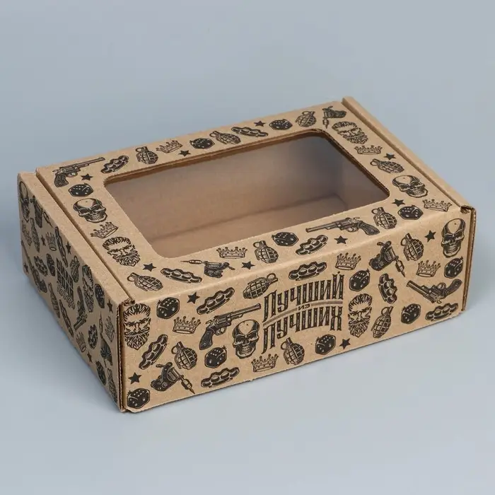 Коробка подарочная сборная с окном, упаковка, «Лучший из лучших», бурый, 24 х 8 х 16 см