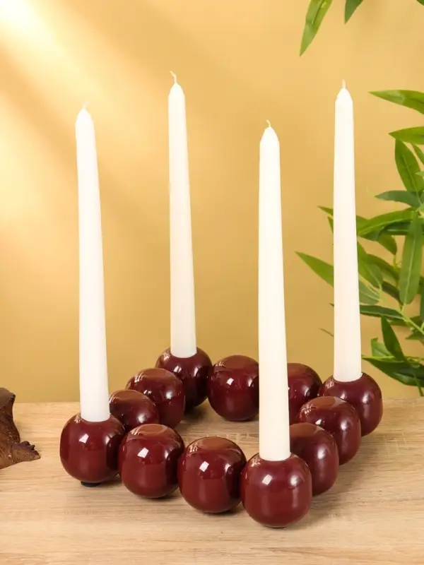 Подсвечник на 4 свечи «Бусы», с 12 сферами, 20.5×20.5×5.5 см, сливовый