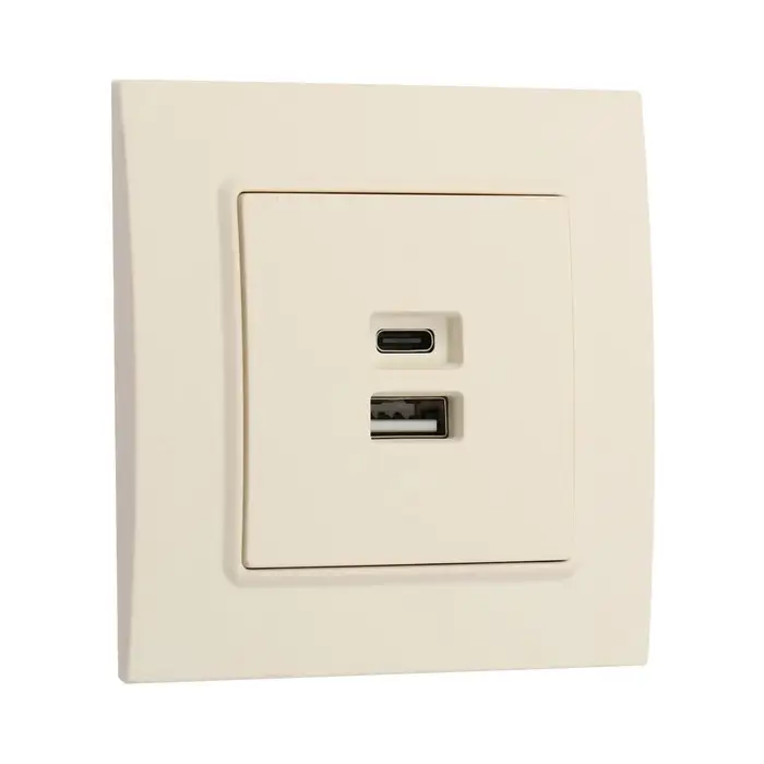 Розетка TOT Elegant, 5 В, 2.1 A, разъёмы USB-A + USB-C, скрытая, бежевая