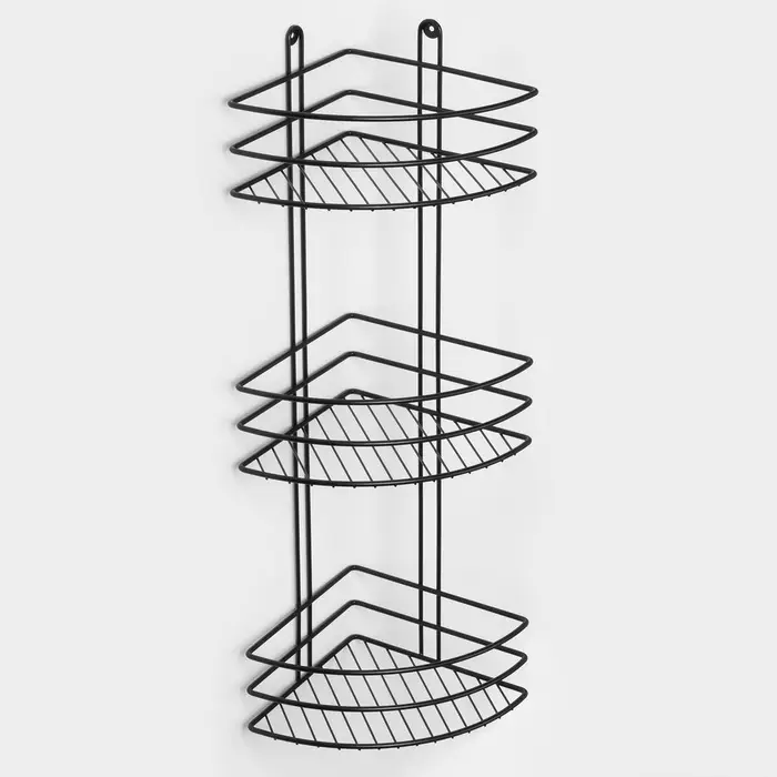 Полка для ванной угловая 3-ярусная, 20&times;20&times;66 см, чёрная