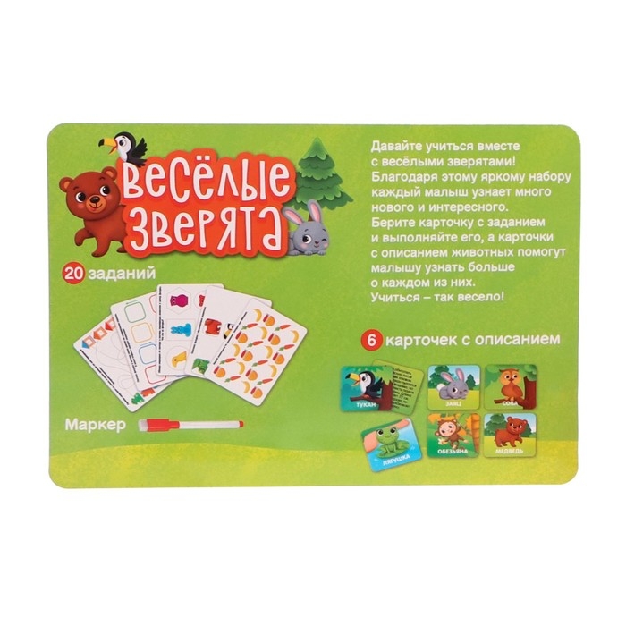 Развивающий набор «Весёлые зверята», сортер, задания на карточках, маркер Развивающий набор «Весёлые зверята», сортер, задания на карточках, маркер