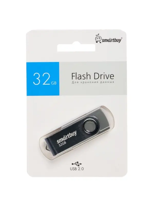 Флешка Smartbuy Twist, 32 Гб, USB 2.0, чтение до 25 Мб/с, запись до 15 Мб/с, чёрная