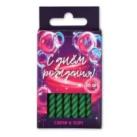 Свечи для торта, зеленые, 16 шт., 6.5&times;0.5 см