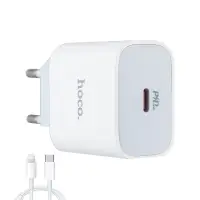 Сетевое зарядное устройство с кабелем Type-C на Lightning PD20W C76A Plus HOCO белое