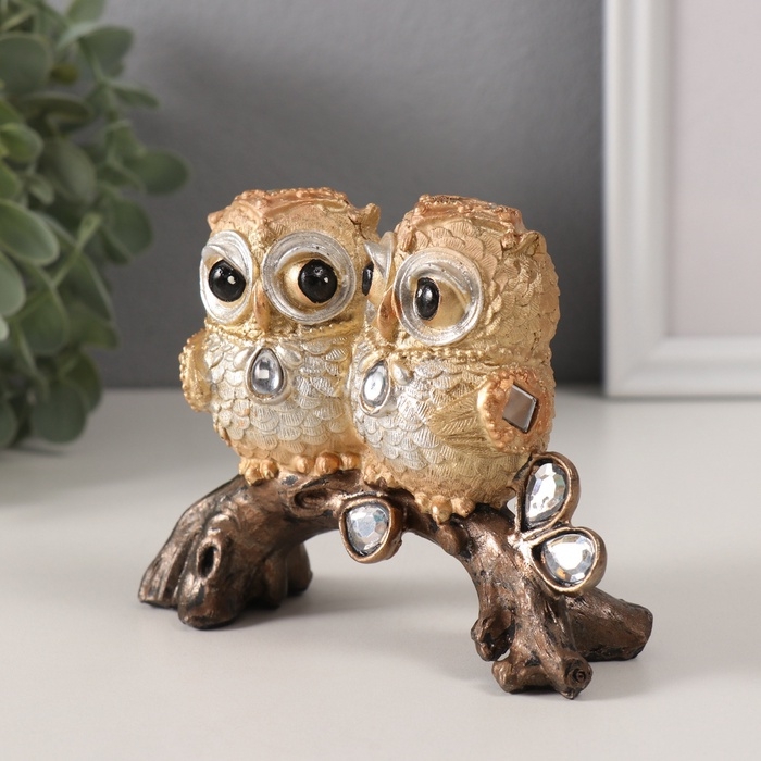 Сувенир полистоун Сувенир полистоун "Совята на коряге с зеркальными листьями" 12,5х5,5х9,5 см