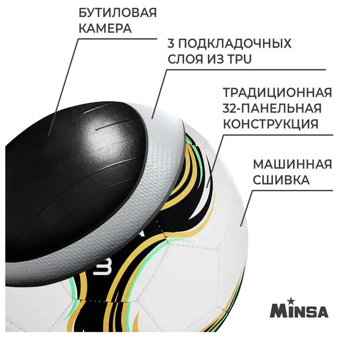 Футбольный мяч MINSA Spin, машинная сшивка, 32 панели, р. 3, TPU Футбольный мяч MINSA Spin, машинная сшивка, 32 панели, р. 3, TPU