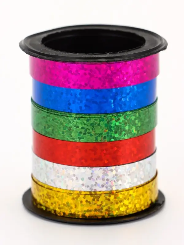 Лента упаковочная голографическая, ассорти, 6 цветов, 0.8 см &times; 3 м