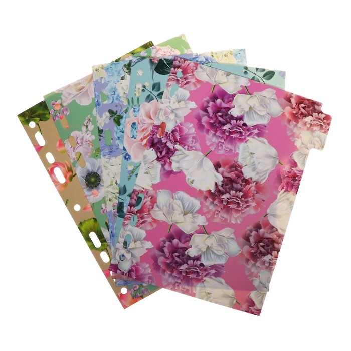 Разделитель листов A5 (210 x 165 мм) цветовой, 5 листов, Разделитель листов A5 (210 x 165 мм) цветовой, 5 листов, "deVENTE. Bloom Garden" ламинированный мелованный картон 210 гр, с рисунком, индивидуальная упаковка
