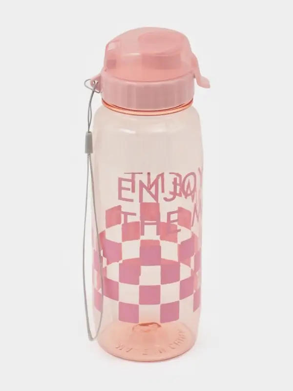 Ланч-бокс, 2 отделения, 2 яруса, с вилкой и ложкой, бутылкой 500мл,20х17х5,5 см,цвет розовый   10949