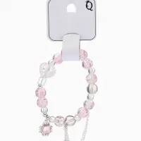 Браслет с подвесками "Сахарный" ромб, сердечко, шар №10, цвет бело-розовый в серебре