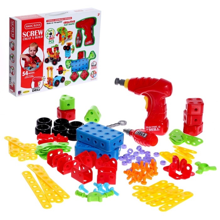 Конструктор в чемодане «Объёмная мозаика», с электрическим шуруповертом, 54 модели, 292 детали Конструктор в чемодане «Объёмная мозаика», с электрическим шуруповертом, 54 модели, 292 детали