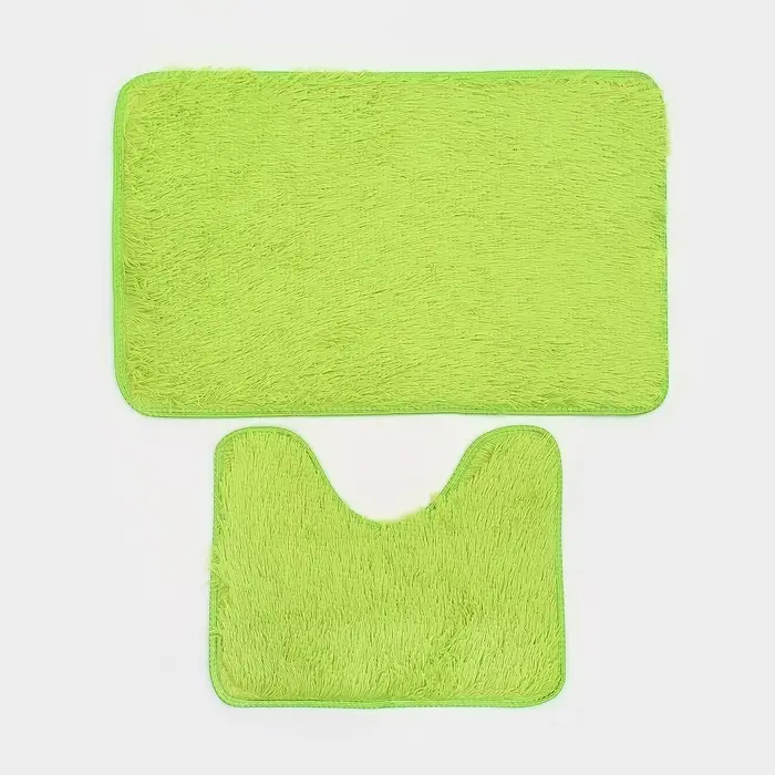 Коврики для ванной и туалета Доляна &laquo;Пушистик&raquo;, 2 шт.: 40&times;50 см, 50&times;80 см, цвет зелёный