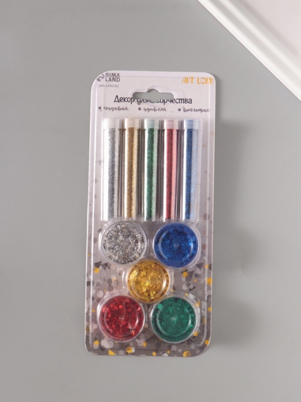 Глиттер Глиттер "Пудра и шестигранники" металлик набор 5х6 гр и 5х5 гр 21,4х9,3 см