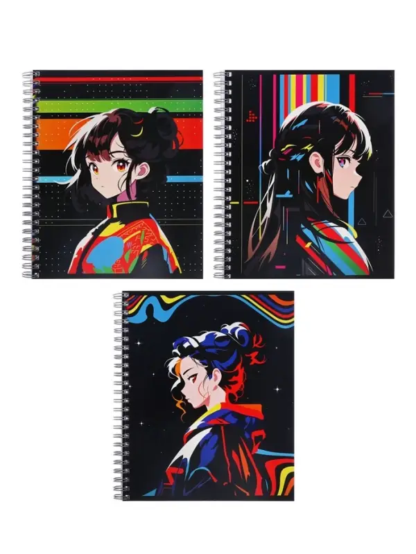 Набор тетрадей Calligrata &laquo;Аниме. Яркий стиль&raquo;, 3 штуки, 96 листов, на гребне, обложка из мелованного картона