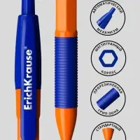 Ручка шариковая автоматическая ErichKrause R-301 Orange Matic & Grip, узел 0.7 мм, синяя, резиновый упор