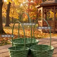Корзина плетёная для хранения, бамбуковая, круглая, зелёная, набор 3 шт.