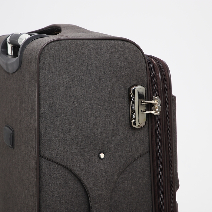 Чемодан большой 95 л (L), отдел на молнии, с расширением, кодовый замок, 3 колеса, 2 наружных кармана, цвет коричневый Чемодан большой 95 л (L), отдел на молнии, с расширением, кодовый замок, 3 колеса, 2 наружных кармана, цвет коричневый