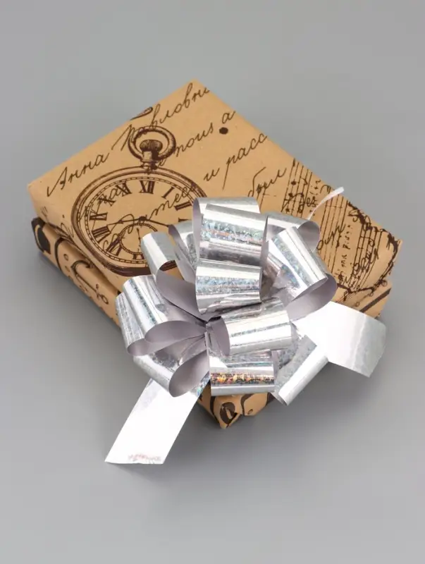 Подарочный бант - шар №3 голография, цвет серебро, для упаковки подарков