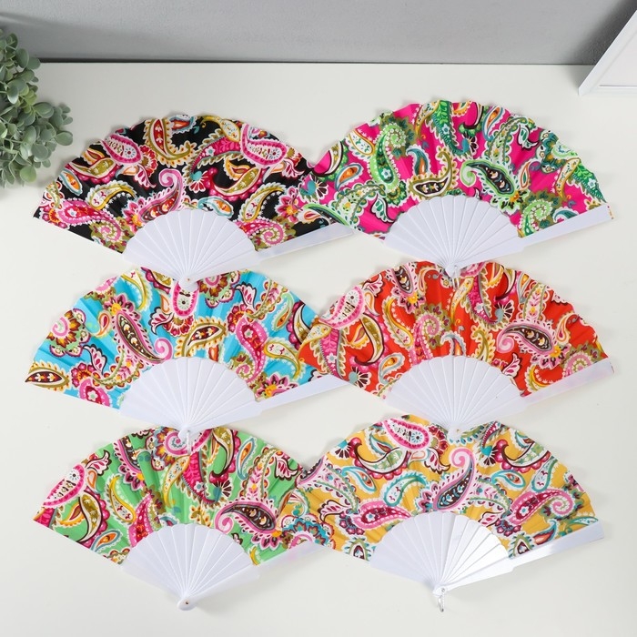 Веер пластик, текстиль  Веер пластик, текстиль "Узор: китайские огурцы" МИКС 23 см