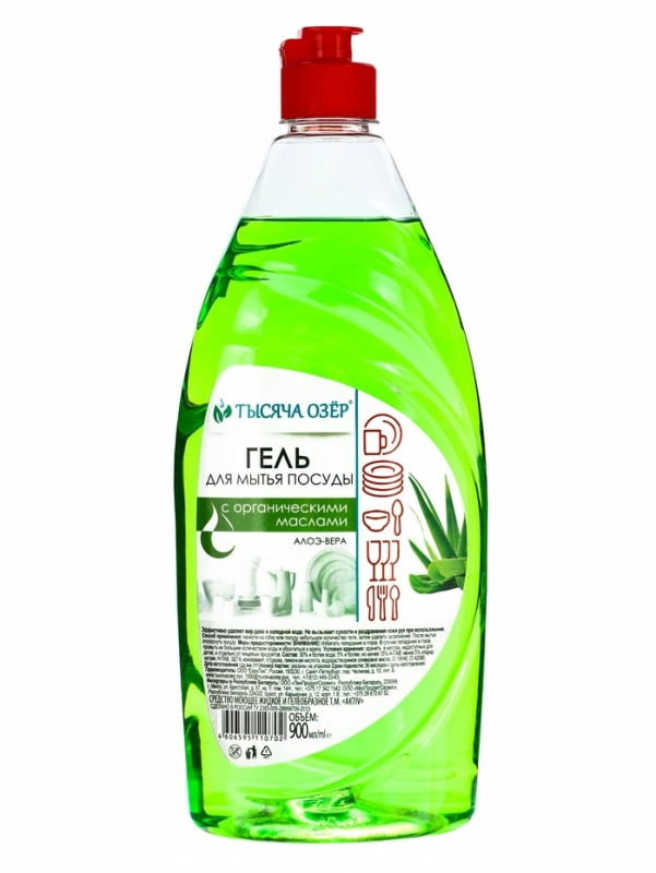 ТЫСЯЧА ОЗЁР Гель для мытья посуды "Алоэ вера" с органическим маслом оливы, 900 мл