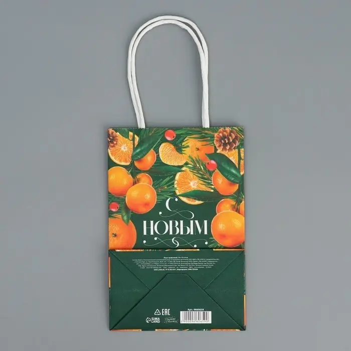 Пакет подарочный новогодний крафтовый «Мандариновое настроение», 15 х 10 х 6 см Пакет подарочный новогодний крафтовый «Мандариновое настроение», 15 х 10 х 6 см