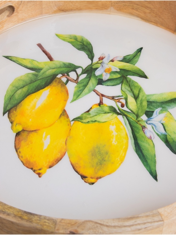 Поднос круглый с бортиками Поднос круглый с бортиками "Лимоны" дерево манго 35х35х6,5 см