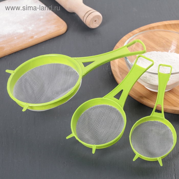 Набор сит Доляна, 3 шт, d=6,5/8/11,5 см, цвет МИКС Набор сит Доляна, 3 шт, d=6,5/8/11,5 см, цвет МИКС