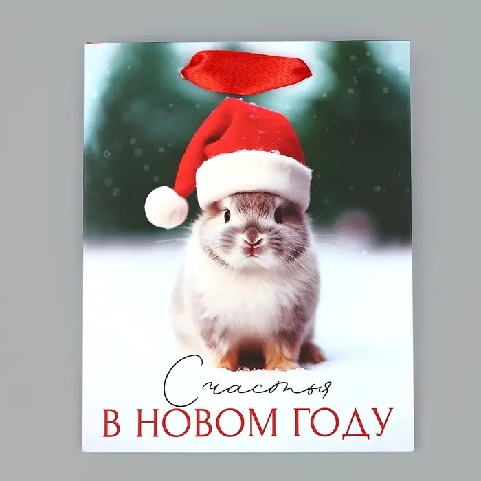 Пакет подарочный новогодний ламинированный «Счастья в Новом году», кролик, S 12 х 15 х 5.5 см Пакет подарочный новогодний ламинированный «Счастья в Новом году», кролик, S 12 х 15 х 5.5 см