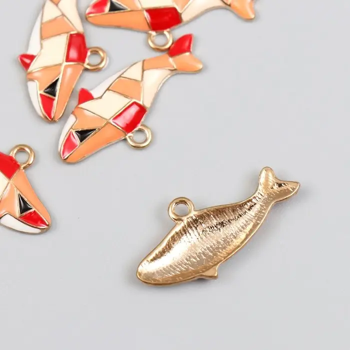 Декор для творчества металл, эмаль "Акула оранжевая" золото 0,3х3,1х1,5 см
