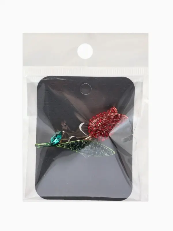 Брошь &laquo;Цветок&raquo; тюльпан, стразы, цвет красно-зелёный в золоте