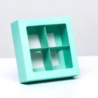 Коробка для 4 конфеты, мятный, 12.5&times;12.5&times;3.5 см