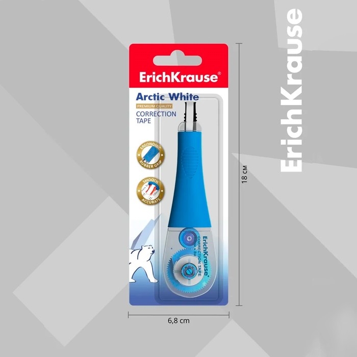 Корректирующая лента 4,2 мм х 8 м, ErichKrause Arctic white, супер-белая, резиновый держатель, блистер Корректирующая лента 4,2 мм х 8 м, ErichKrause Arctic white, супер-белая, резиновый держатель, блистер
