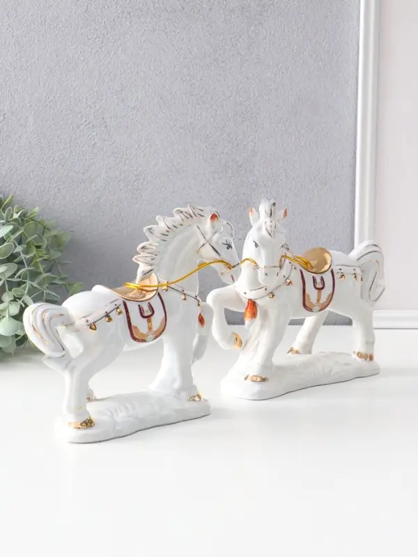 Сувенир керамика Сувенир керамика "Богатырские кони" бело-золотой набор 2 шт 22х7,7х19 см