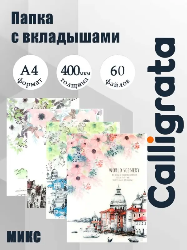 Папка формат А4, с 60 прозрачными файлами &laquo;Город&raquo;, МИКС