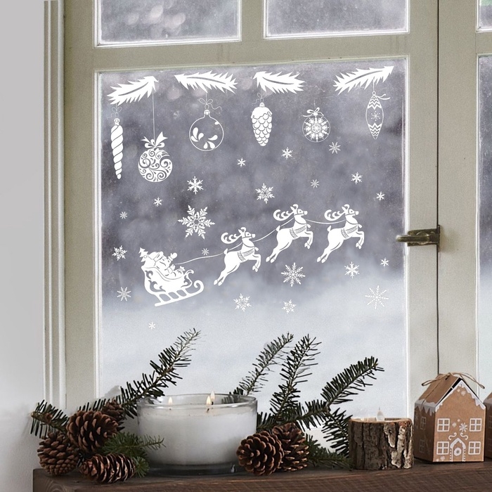 Наклейки новогодние на окна «Елочные украшения» , многоразовые, 50 х 70 см