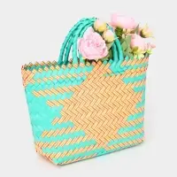 Сумка плетёная, 20&times;10&times;30 см, пластик, бирюзово-жёлтая