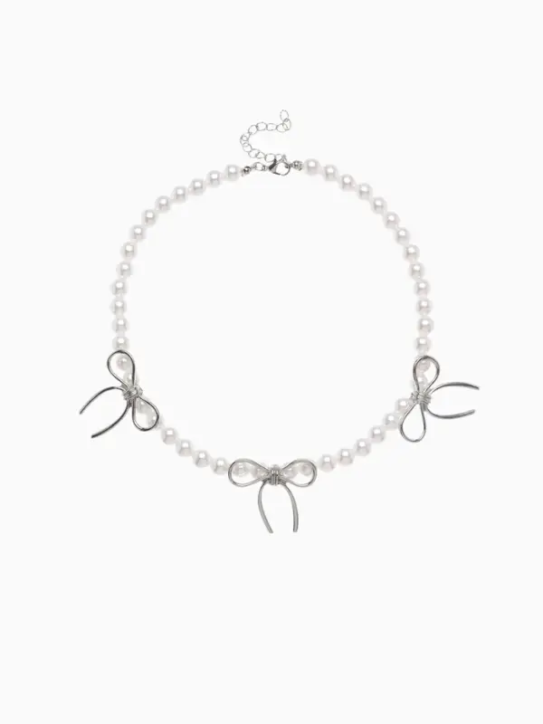 Колье &laquo;Жемчуг. Бантик&raquo;, L=32 см, белое в серебре